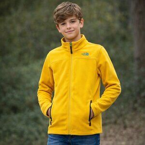 The North Face Fleece Jacket Yellow Black Boys XL 18 / 20 Zippered Pockets Coat